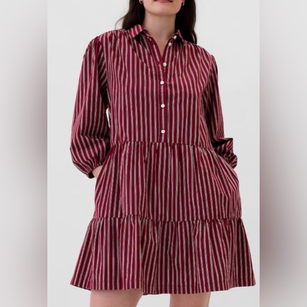 GAP Burgundy Striped Midi Dress